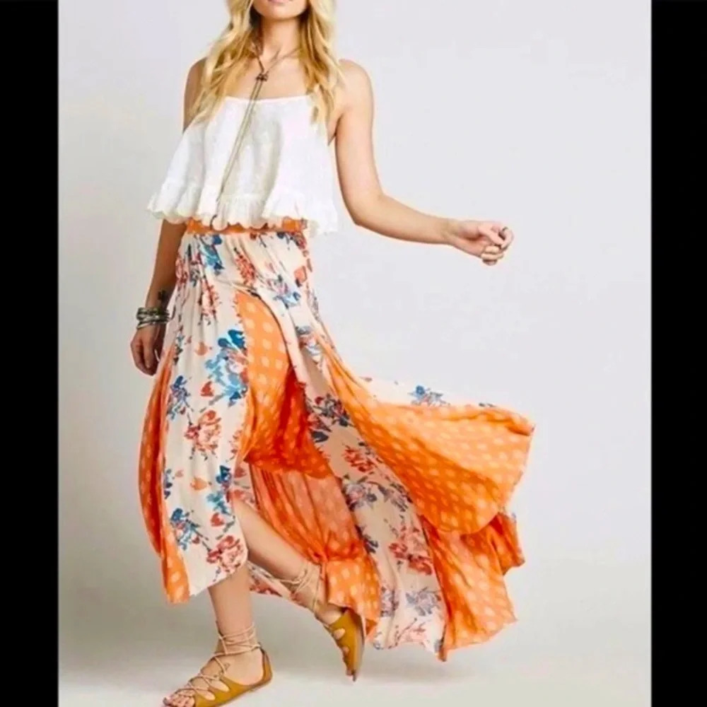 Free People: Show You Off Floral Raw Hem Hi-Low Maxi Skirt (NWOT) Size SMALL